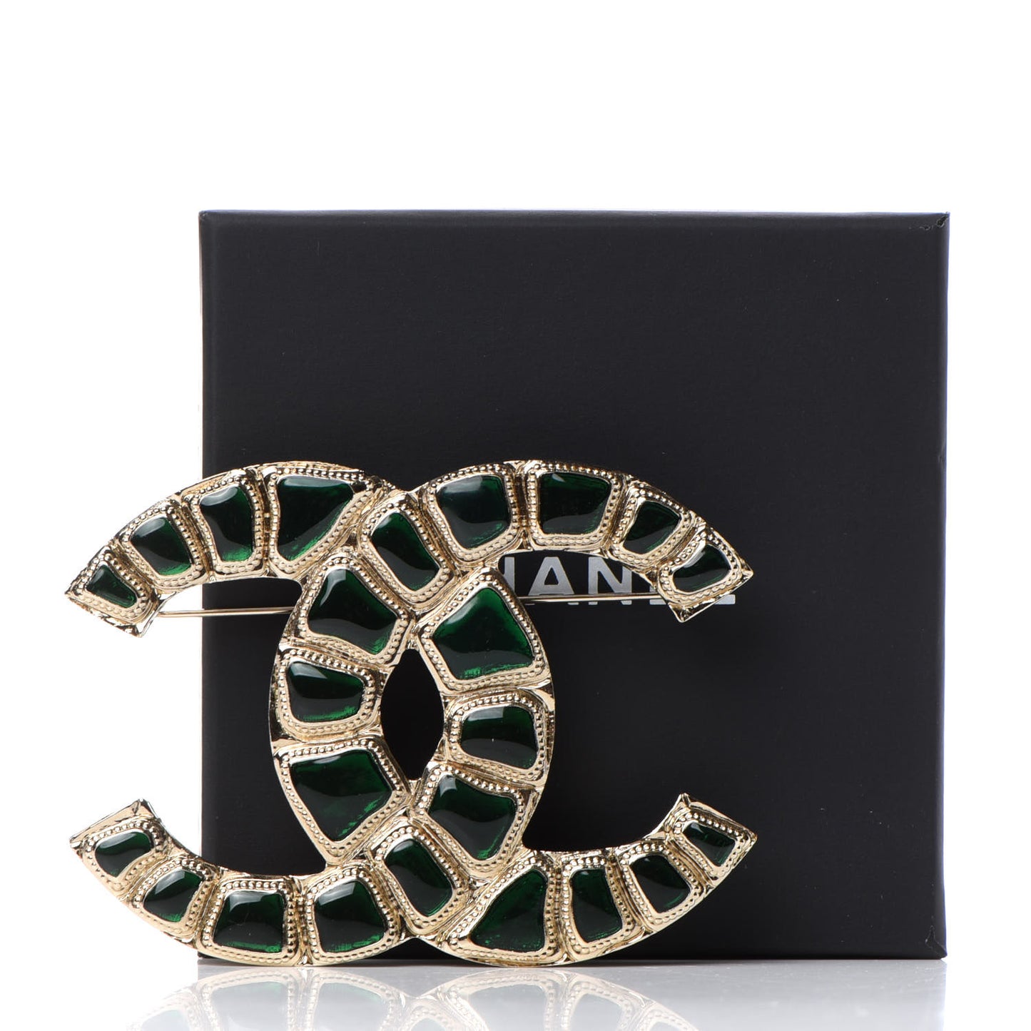 Gripoix Poured Glass Along The Nile CC Brooch Green Gold