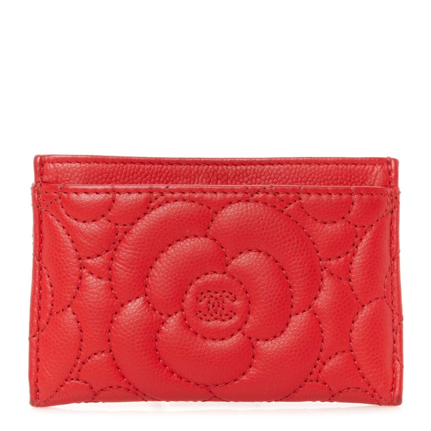 Chanel Caviar Camellia Embossed Card Holder Red 1 of 10
