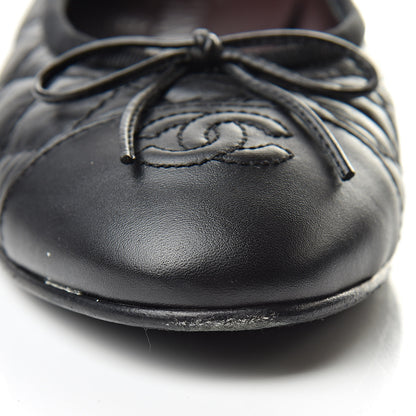 Chanel Aged Calfskin Quilted Cap Toe Ballerina Flats 37.5 Black 13 of 15