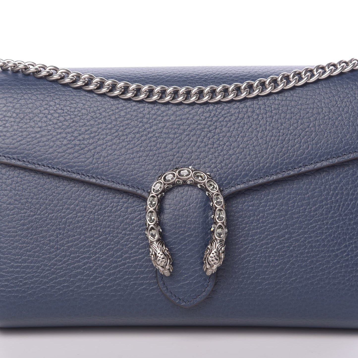Dollar Calfskin Crystal Mini Dionysus Chain Wallet Blue Agata Black Diamond