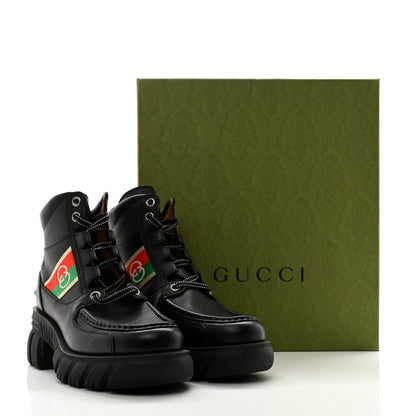 Gucci Quebec Calfskin Web Womens Interlocking G Lace Up Combat Boots 35 40 Black Mystic White Green Red 10 of 10