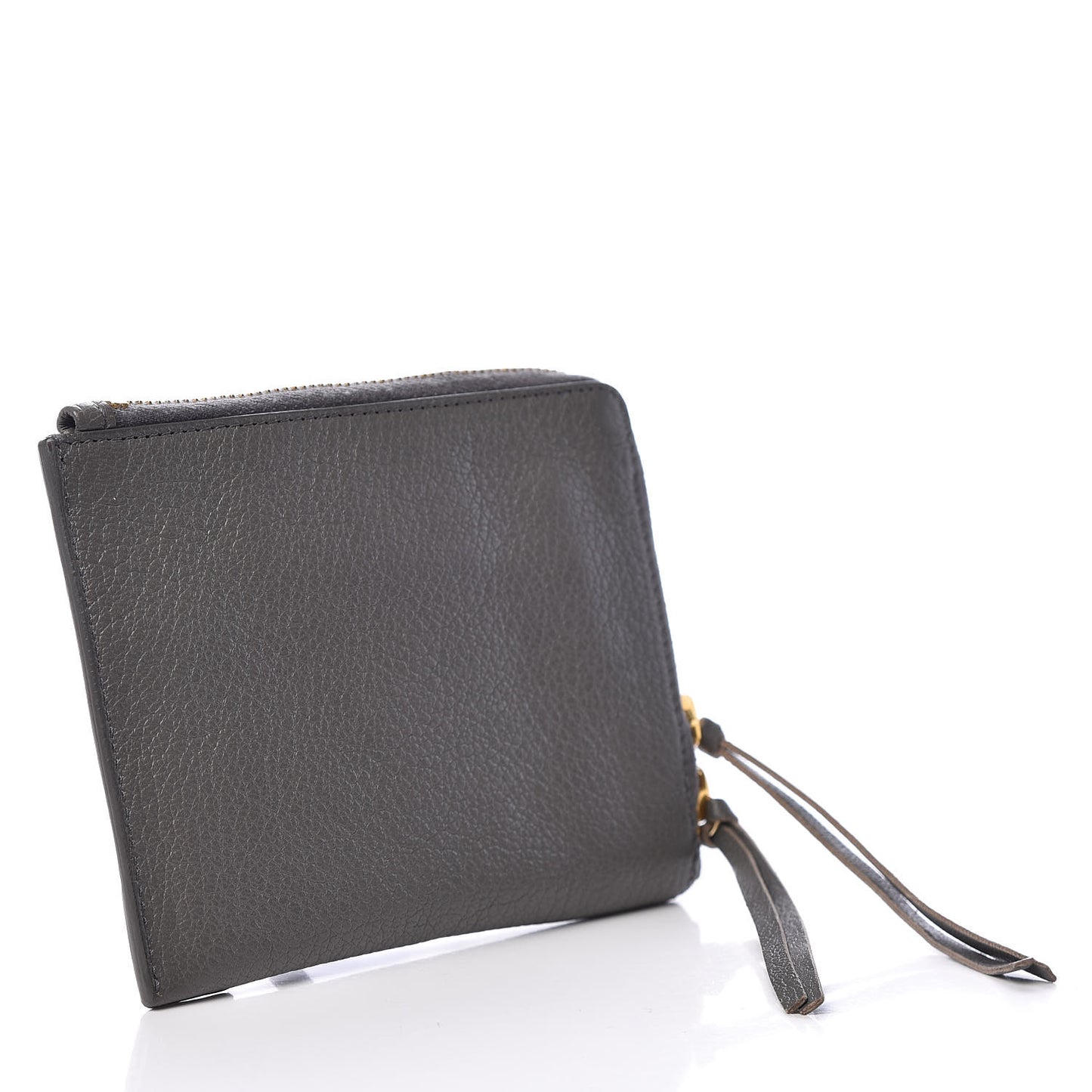 Chevre Agneau Arena Gold Metallic Edge Hardware Mini Pouch Gris Acier