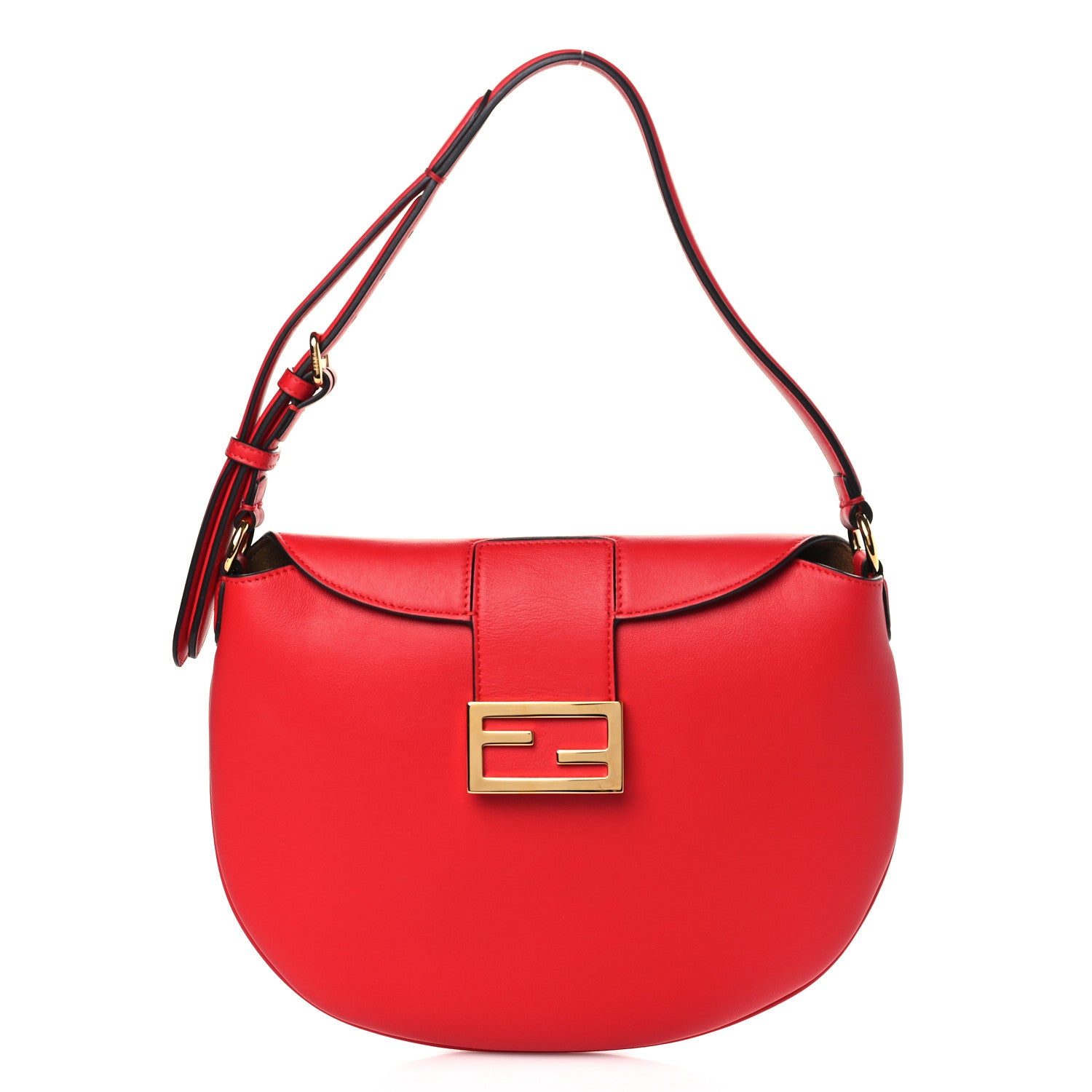 Fendi Vitello Grace Suede Small Croissant Hobo Rosso Cardinale 1 of 9