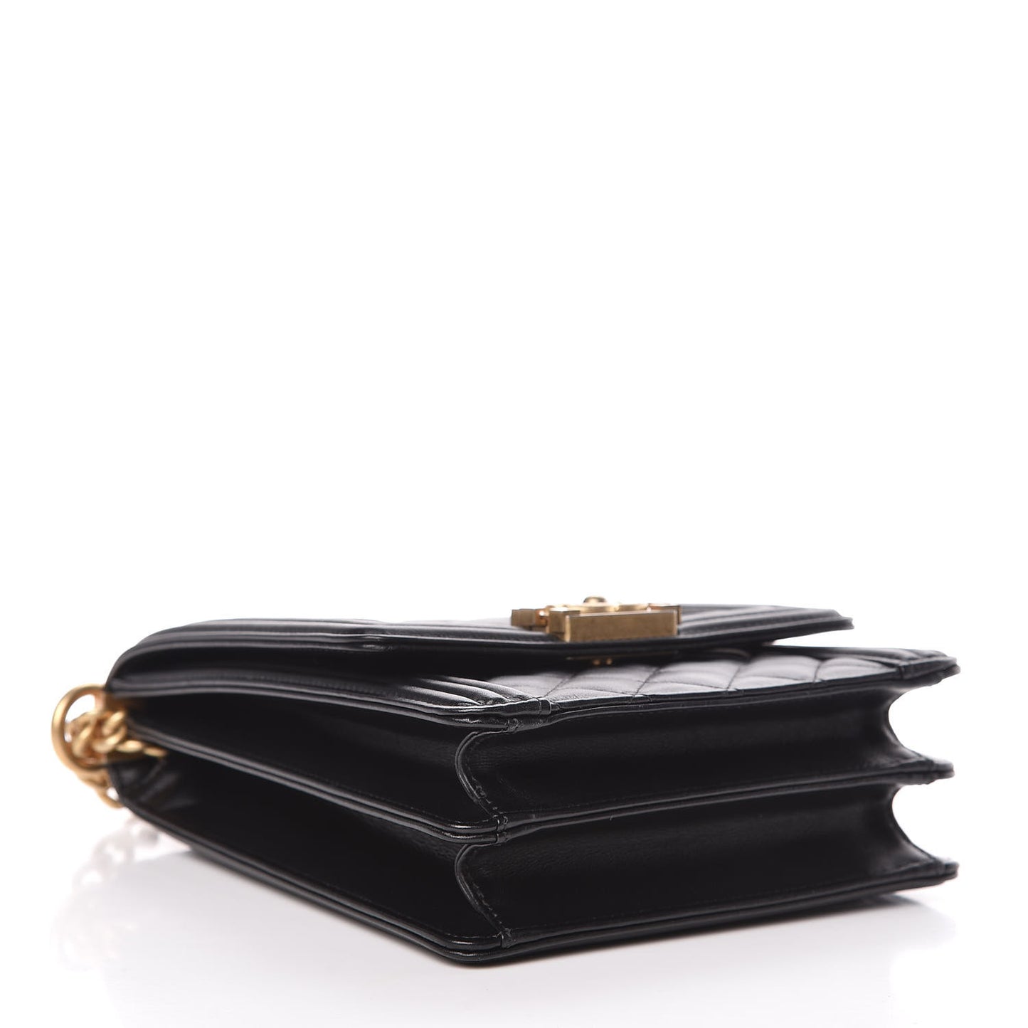 Calfskin Quilted North South Boy Flap Black
