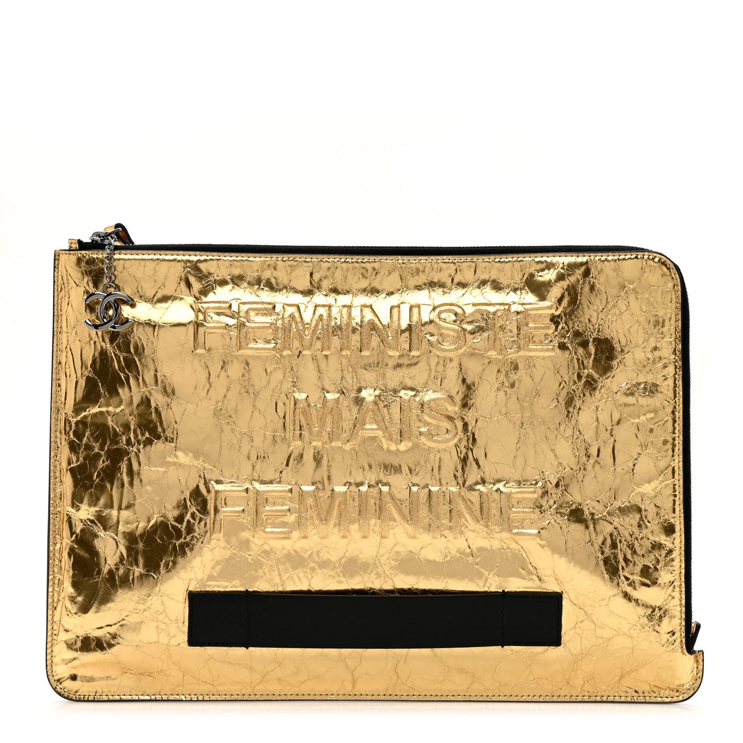 Chanel Metallic Lambskin Medium Je Ne Suis Pas En Solde Pouch Clutch Gold 1 of 7