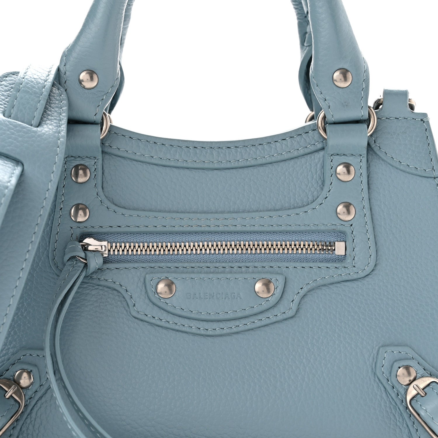 Balenciaga Grained Calfskin Neo Classic Silver Hardware Mini City Blue Grey 8 of 10
