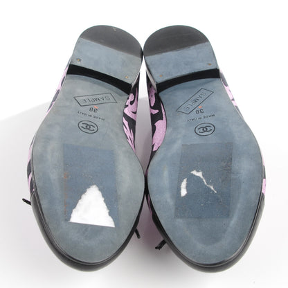 Chanel Glitter Printed Fabric Lambskin Cap Toe Ballerina Flats 38 Black Pink 5 of 6
