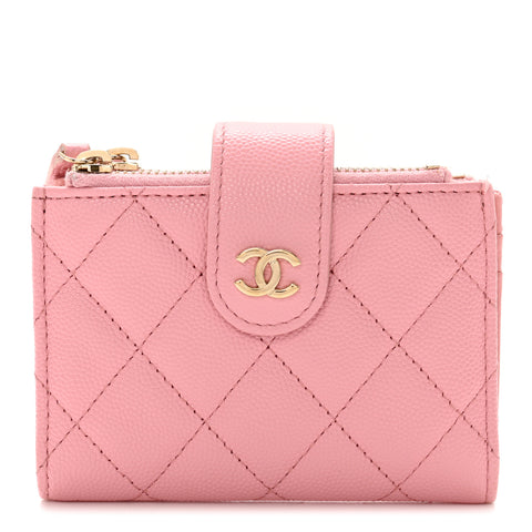 Caviar Quilted Compact Zipped Pocket Wallet Pink