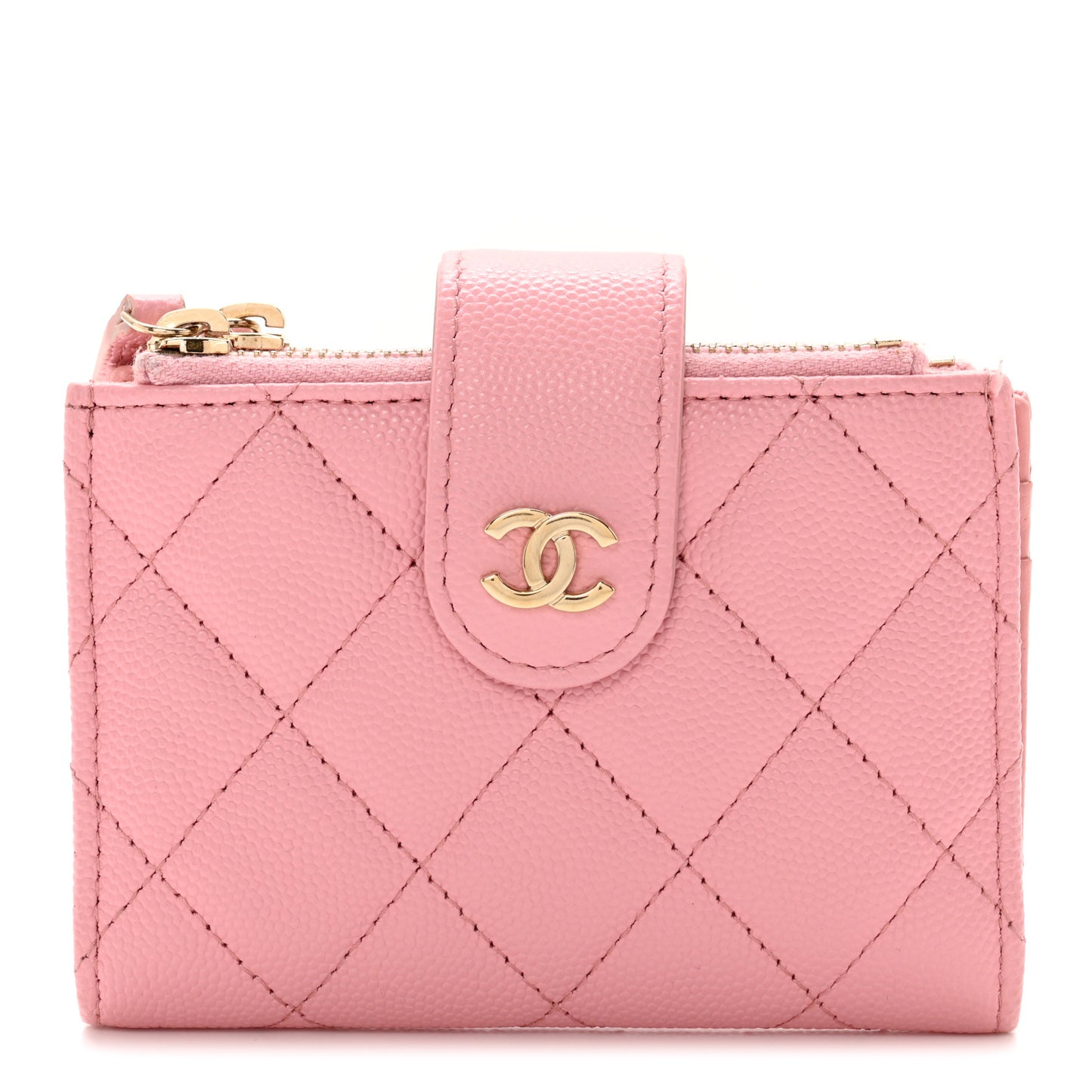 Caviar Quilted Compact Zipped Pocket Wallet Pink