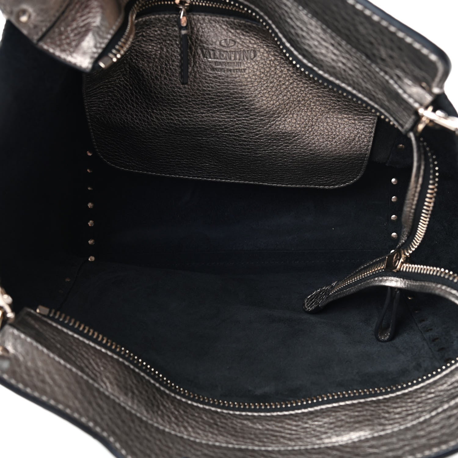 Valentino Garavani Metallic Grained Calfskin Rockstud Double Handle Tote Sasso 4 of 4