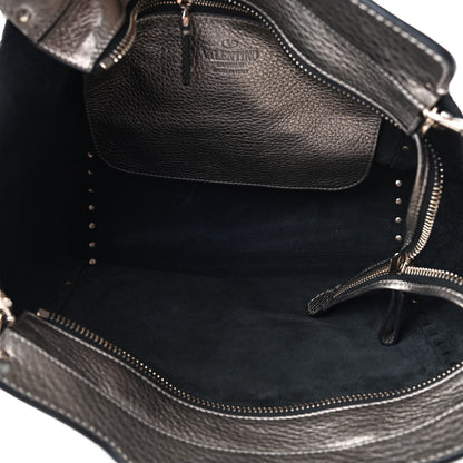 Valentino Garavani Metallic Grained Calfskin Rockstud Double Handle Tote Sasso 4 of 4