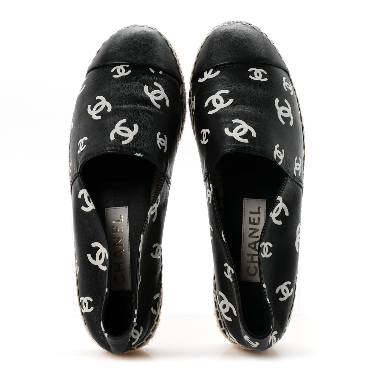 Chanel Lambskin Printed CC Espadrilles 39 Black White 2 of 11