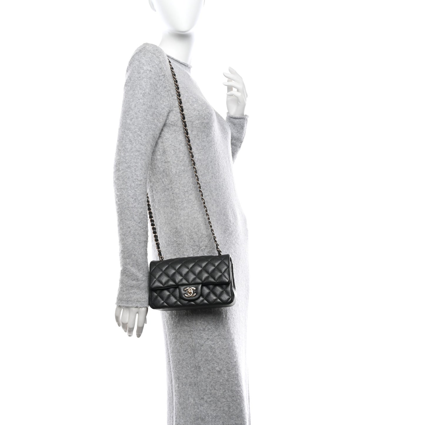Caviar Quilted Mini Rectangular Flap Dark Grey