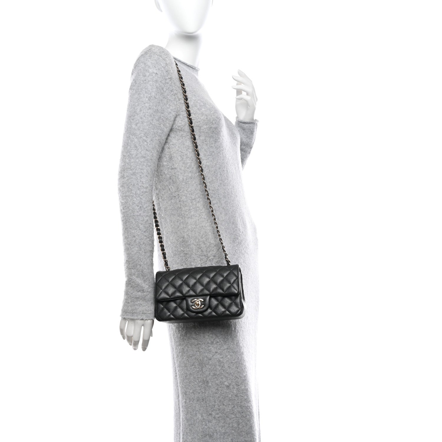 Chanel Caviar Quilted Mini Rectangular Flap Dark Grey 2 of 11