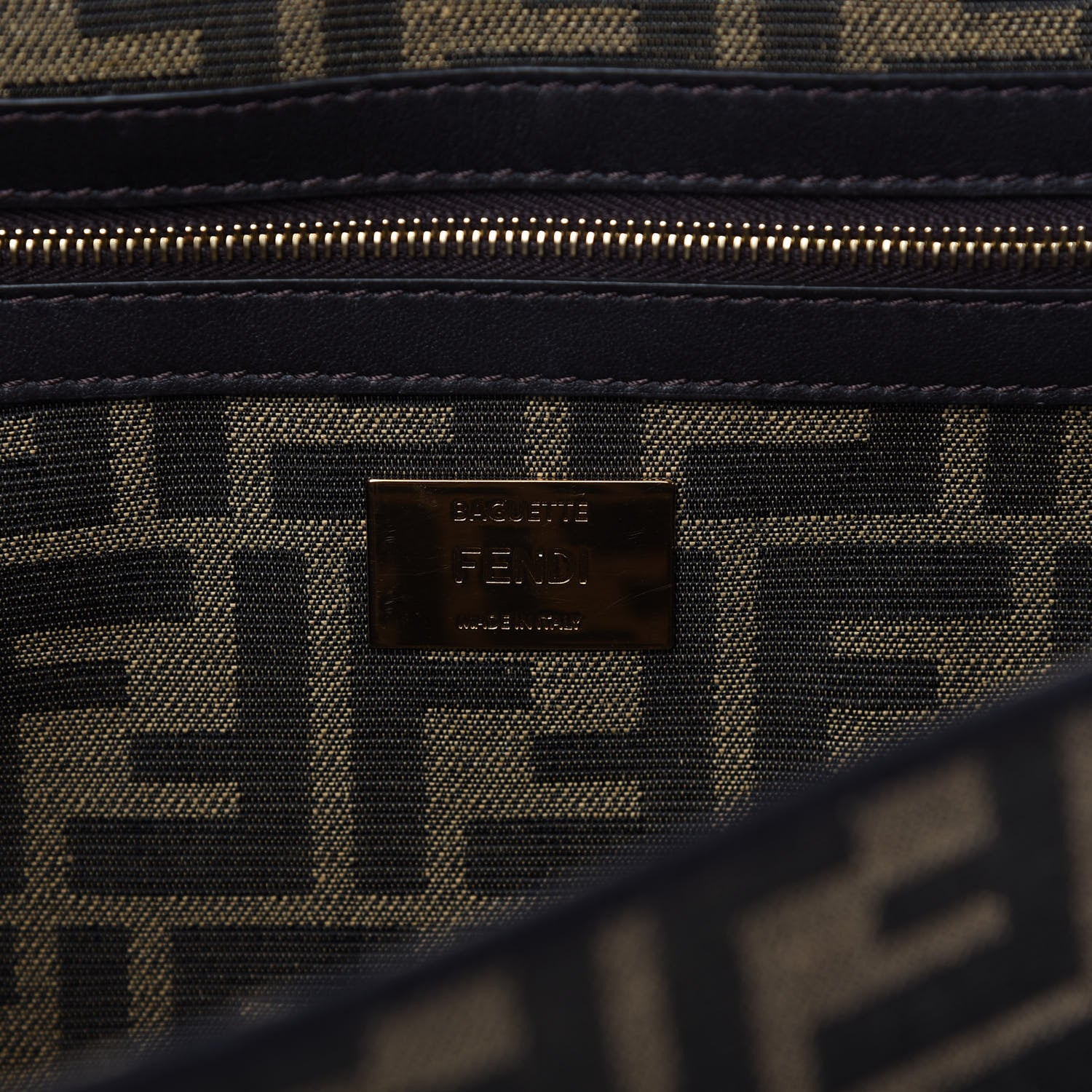 Fendi Fabric Jacquard FF 1974 Medium Baguette Tobacco Moro Black 8 of 12