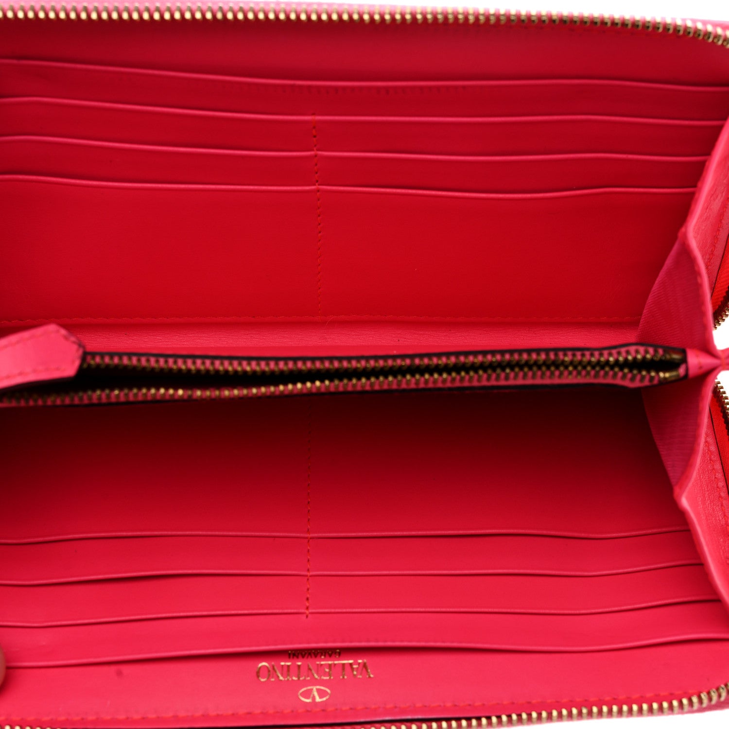 Valentino Garavani Calfskin Rockstud Zip Around Wallet  Fuxia Fluo 5 of 10