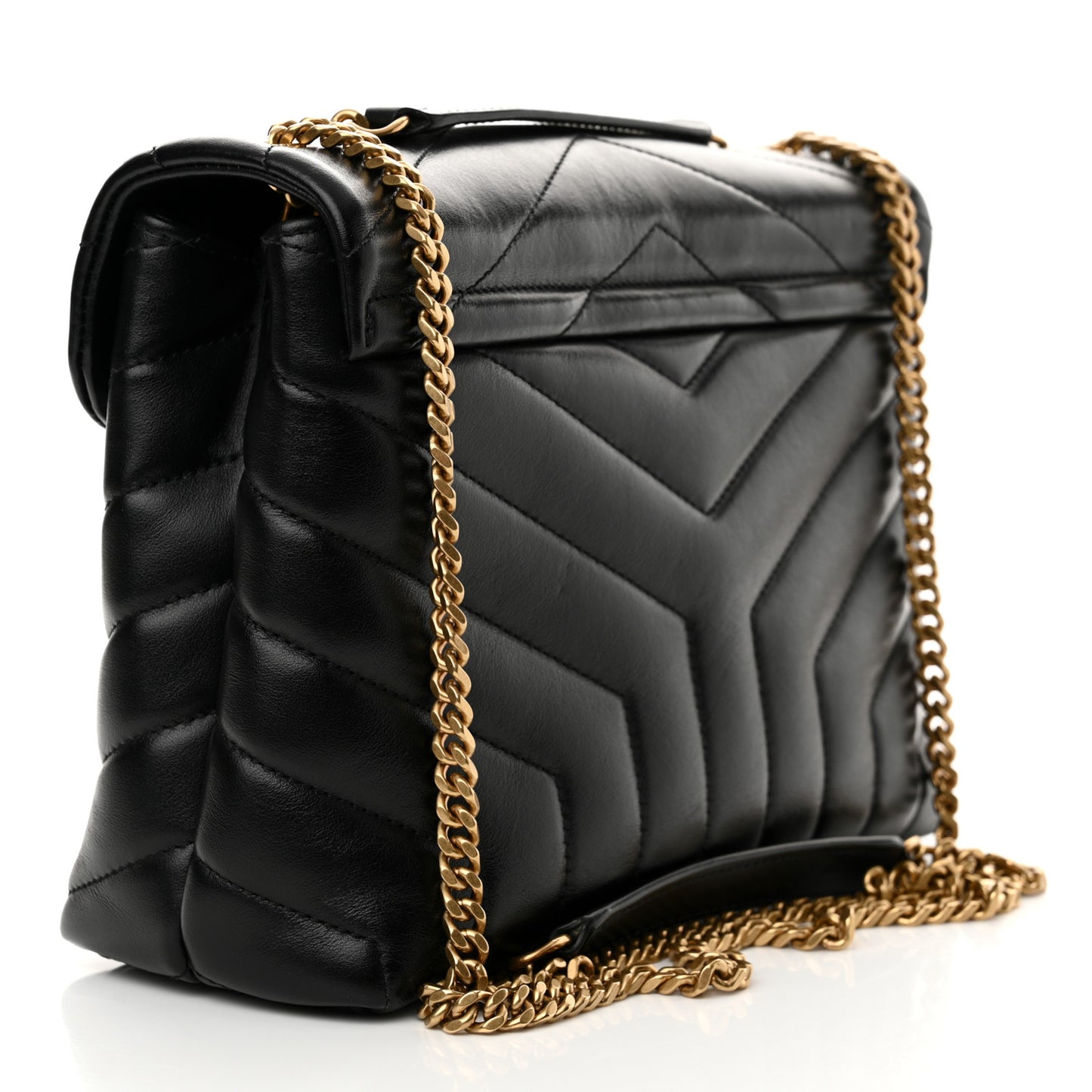 Calfskin Y Quilted Monogram Small Loulou Chain Satchel Black