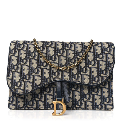 Christian Dior Oblique Saddle Chain Pouch Blue 1 of 9