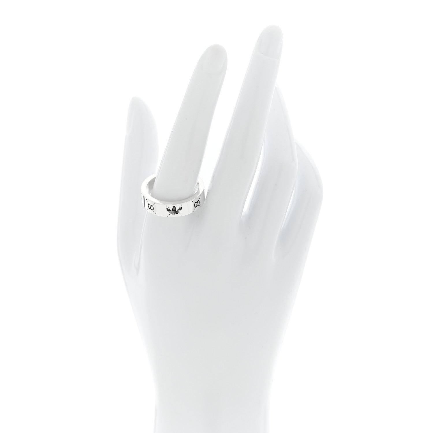 Gucci X ADIDAS Sterling Silver Trefoil GG Monogram Band Ring 63 10.25 2 of 4