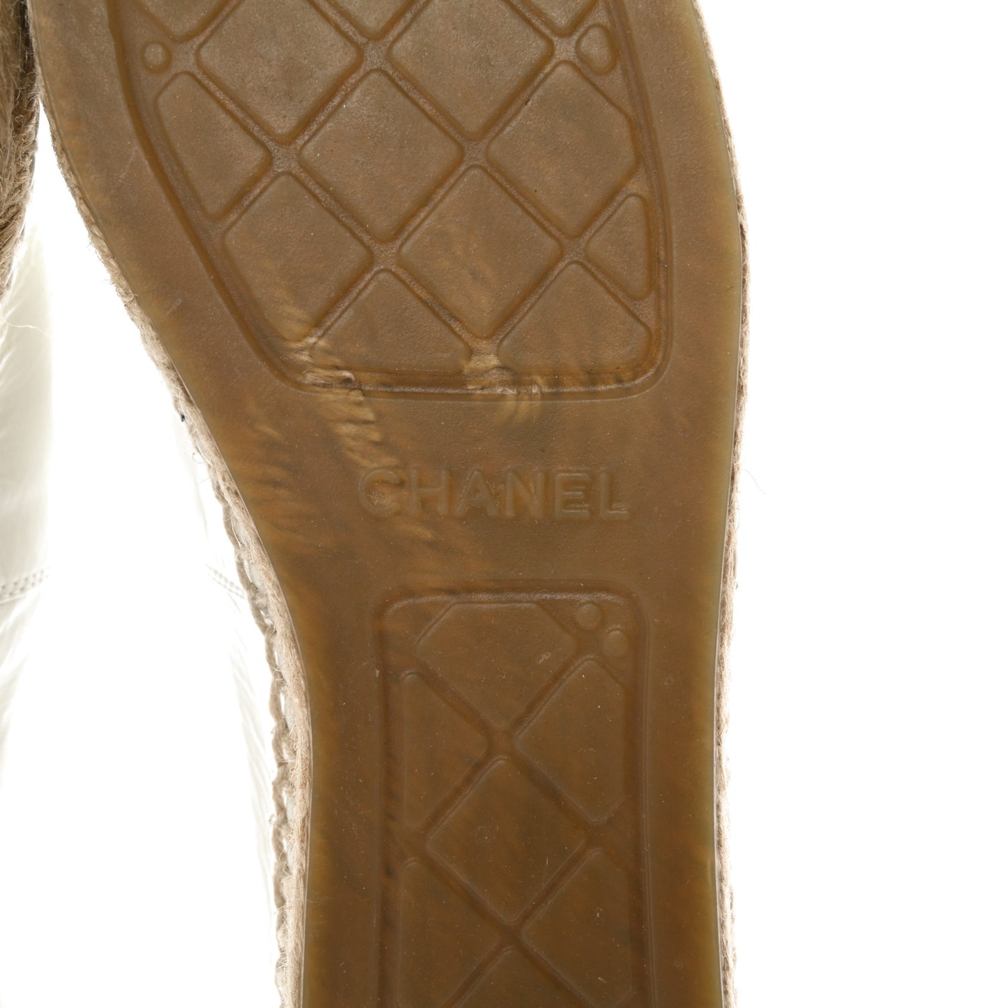 Patent Calfskin Crystal CC Espadrilles 41 White Black