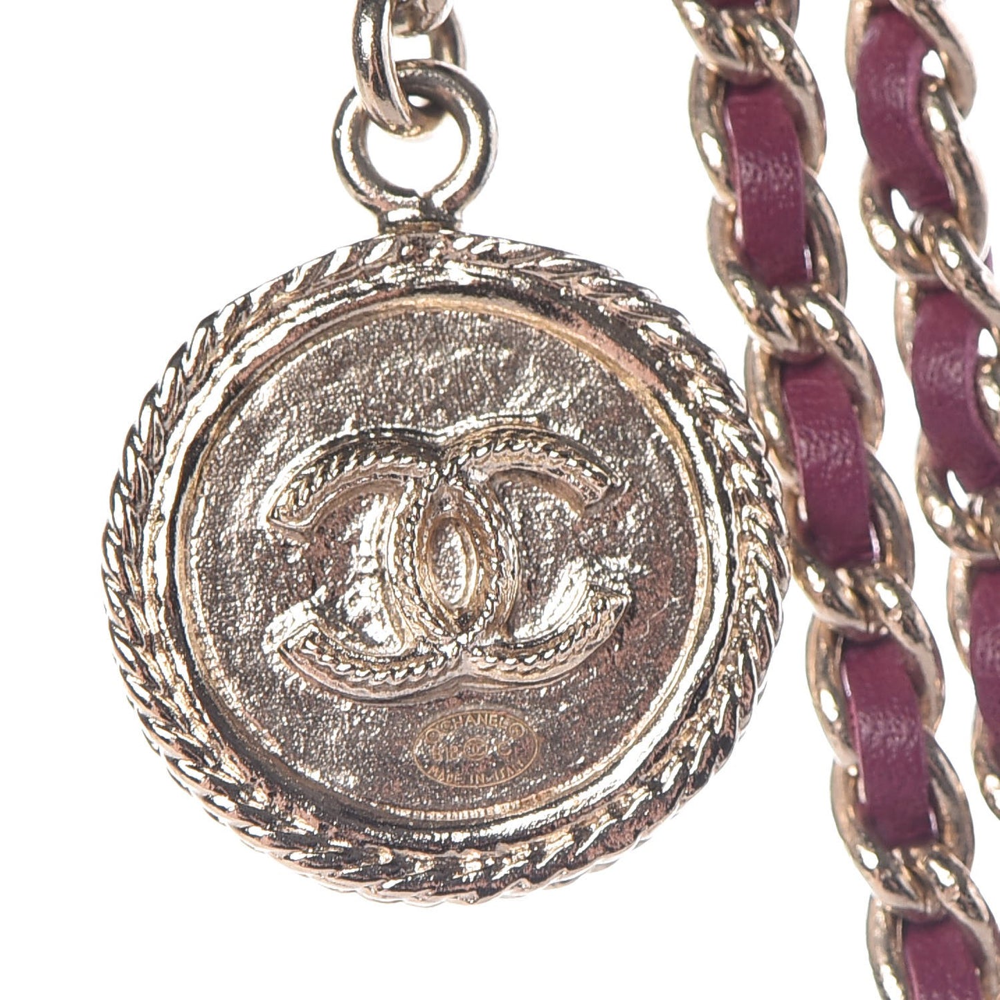 Metal Lambskin CC Chain Link Necklace Gold Dark Pink