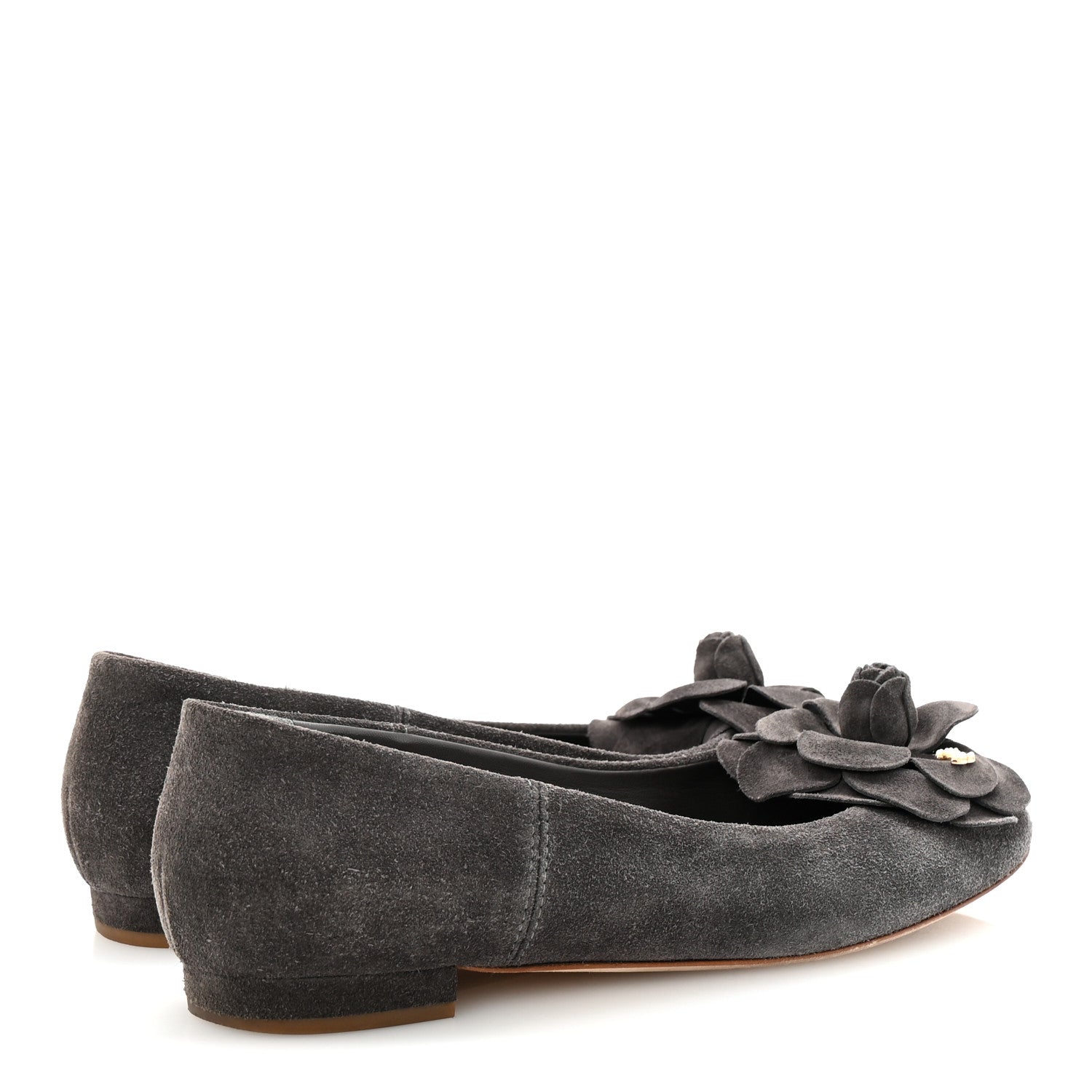Chanel Suede Camellia CC Ballerina Flats 40 Grey 5 of 9
