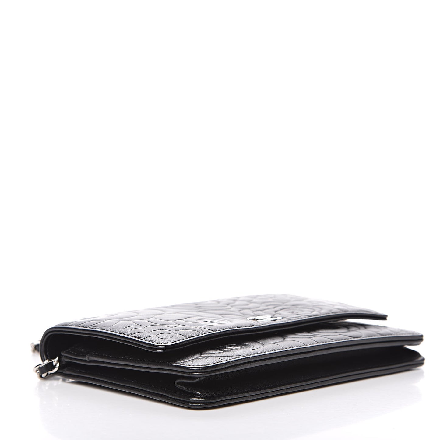 Lambskin Camellia Embossed Wallet on Chain WOC Black
