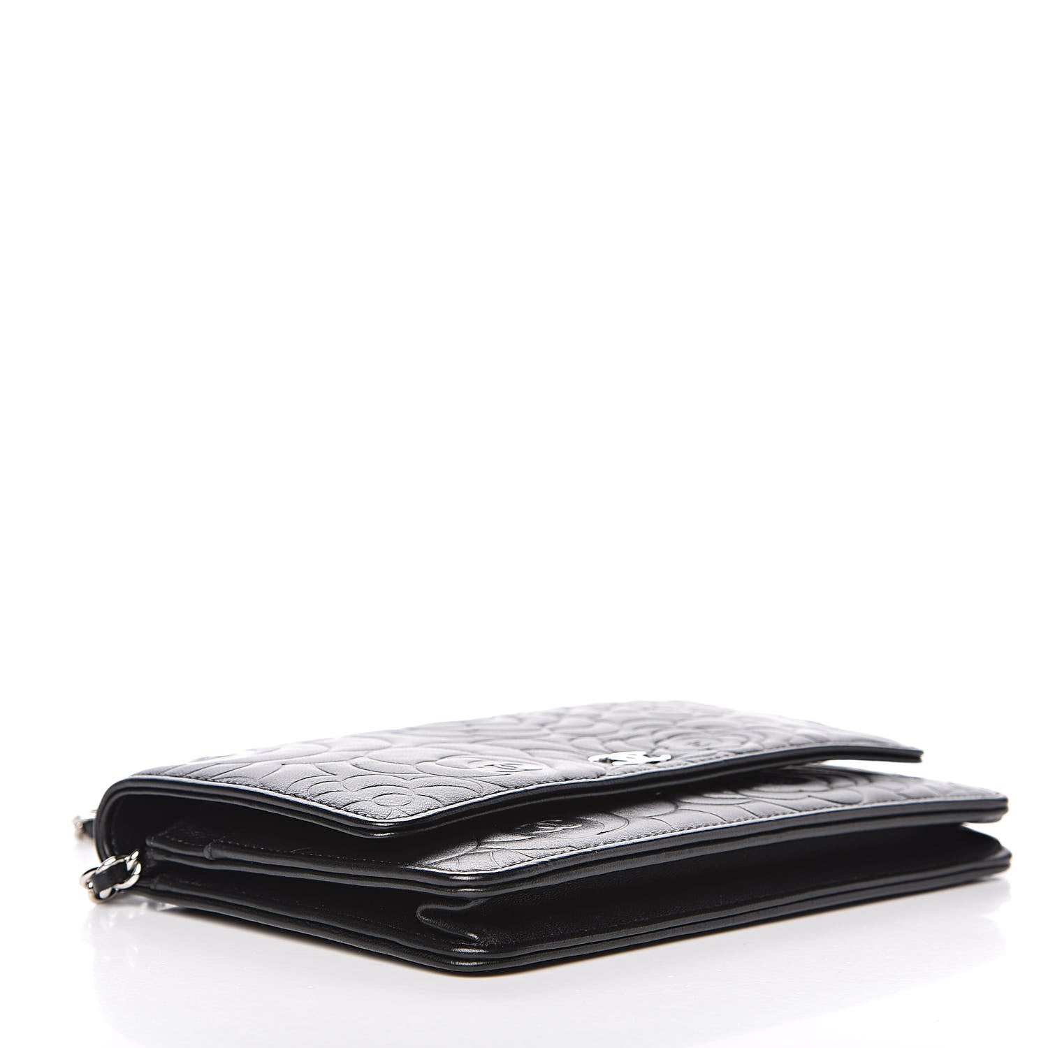 Chanel Lambskin Camellia Embossed Wallet on Chain WOC Black 4 of 15