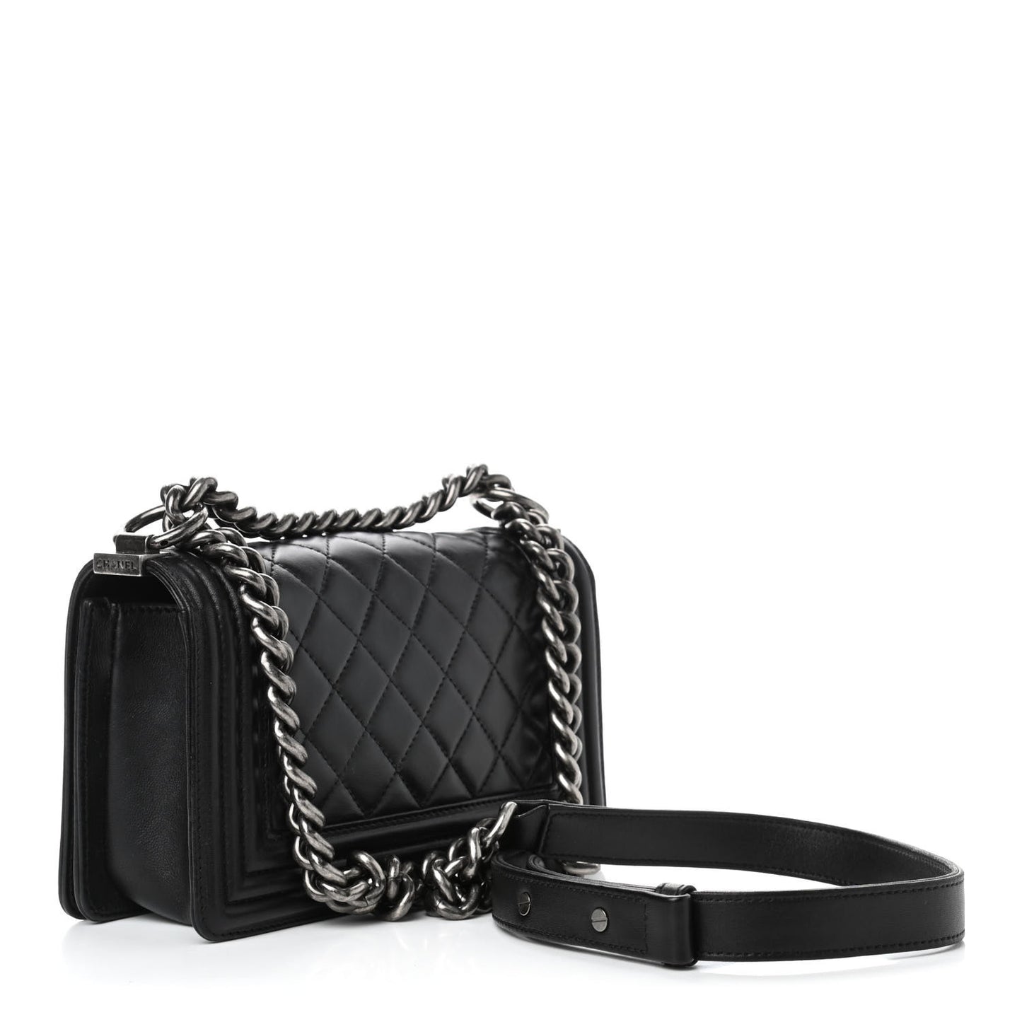 Lambskin Quilted Small Boy Flap Black