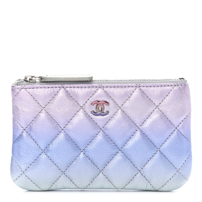 Chanel Gradient Metallic Calfskin Quilted Small Cosmetic Pouch Silver Blue Yellow Purple 1 of 8