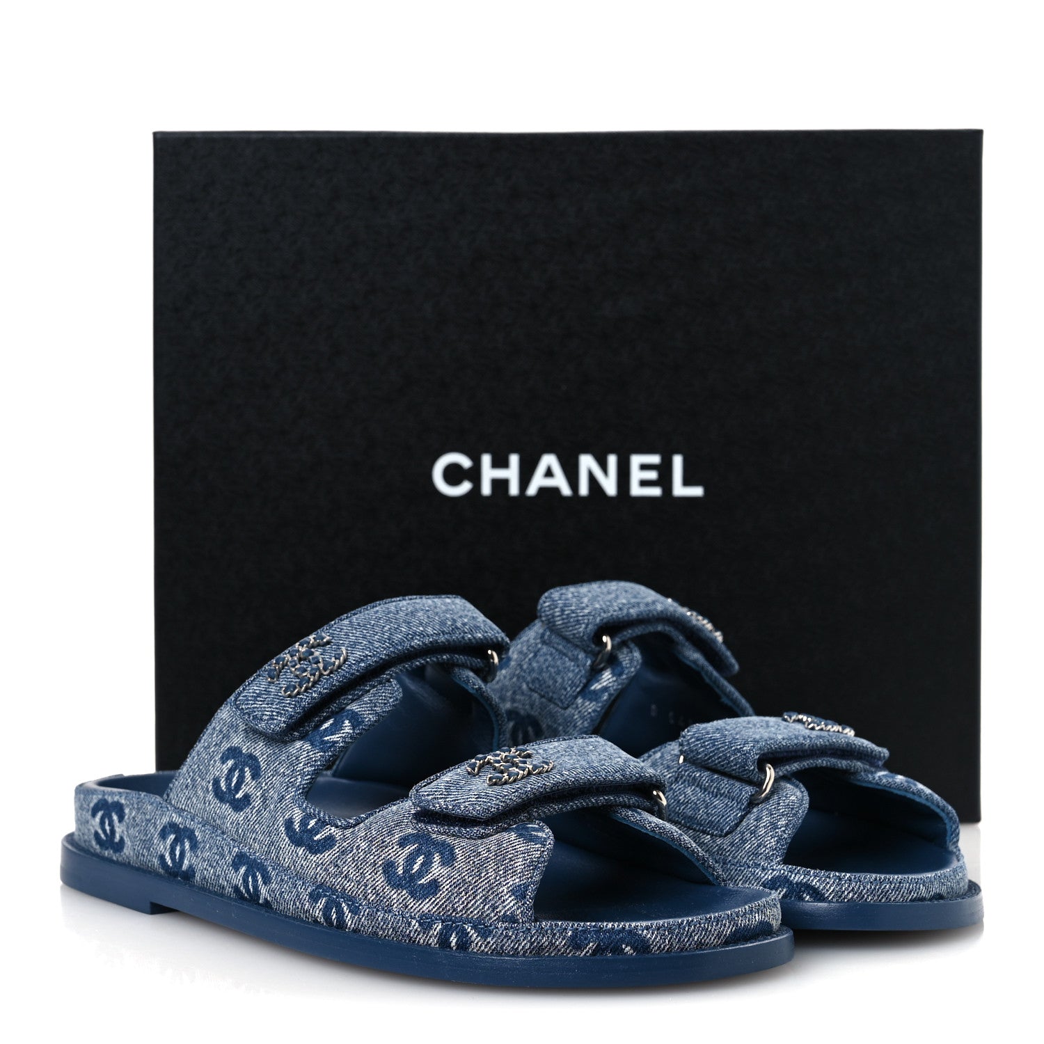 Chanel Denim CC Velcro Dad Chain CC Slide Sandals 39 Blue 11 of 11