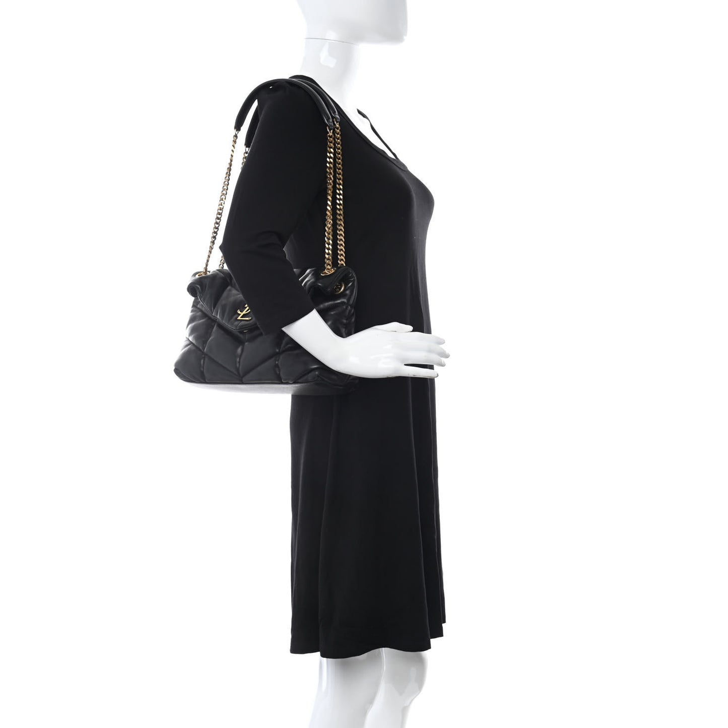 Lambskin Quilted Small Loulou Puffer Monogram Chain Satchel Black