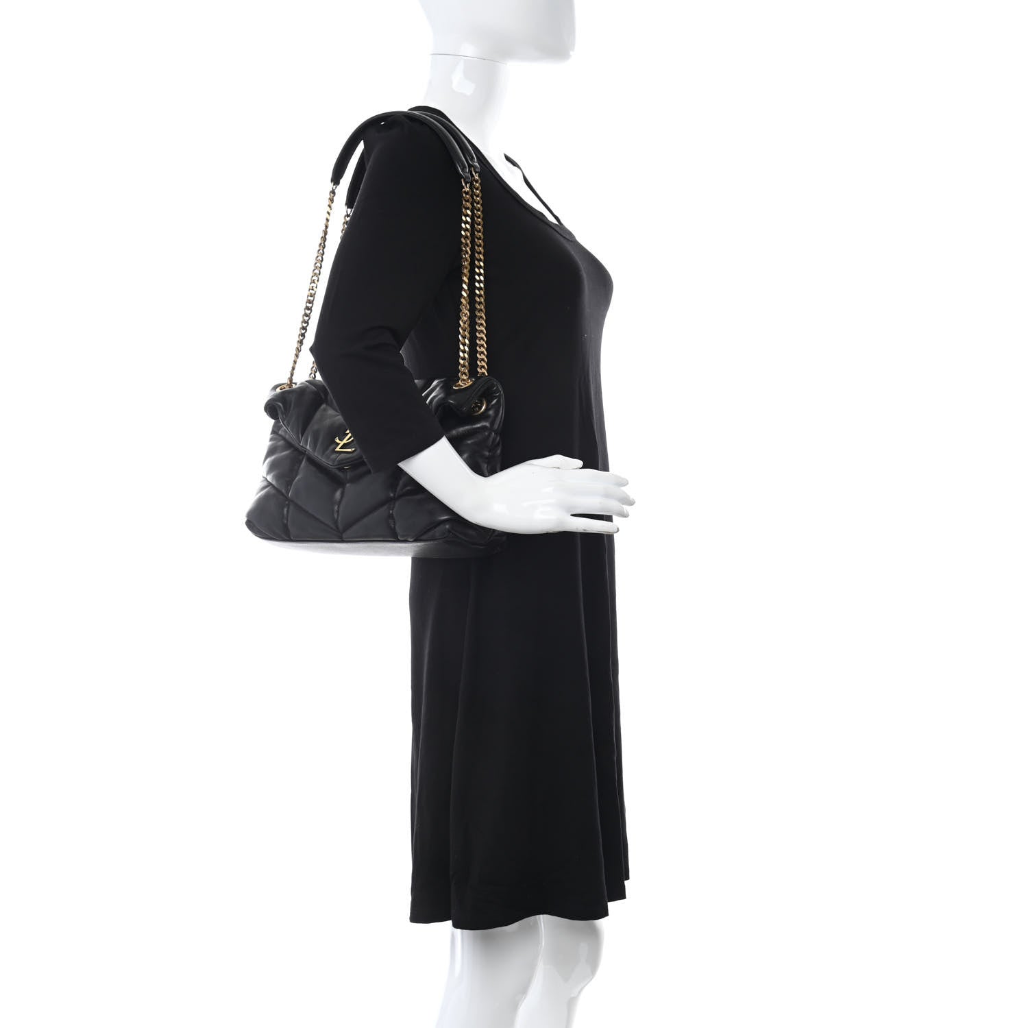Saint Laurent Lambskin Quilted Small Loulou Puffer Monogram Chain Satchel Black 2 of 12