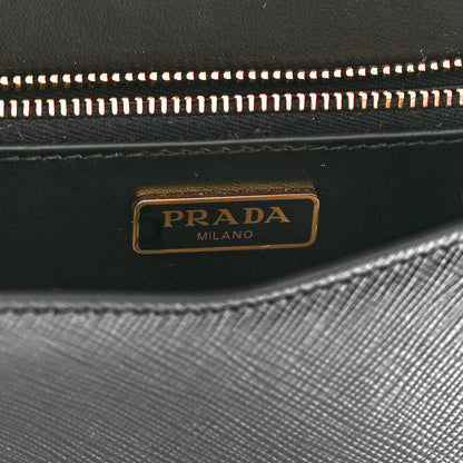 Prada Saffiano Lux Metal Triangle Logo Mini Envelope Chain Shoulder Bag Black 6 of 8