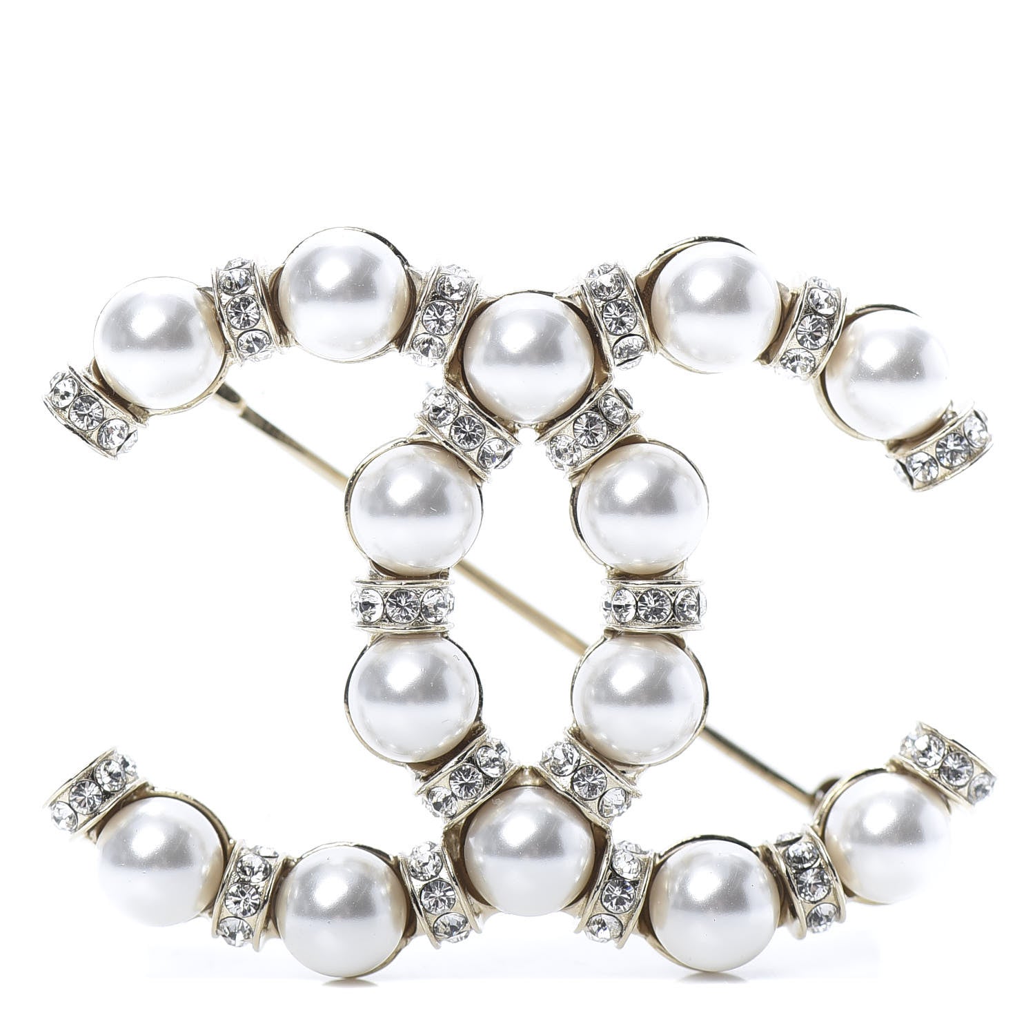 Chanel Pearl Crystal Nefertiti CC Brooch Gold 1 of 5