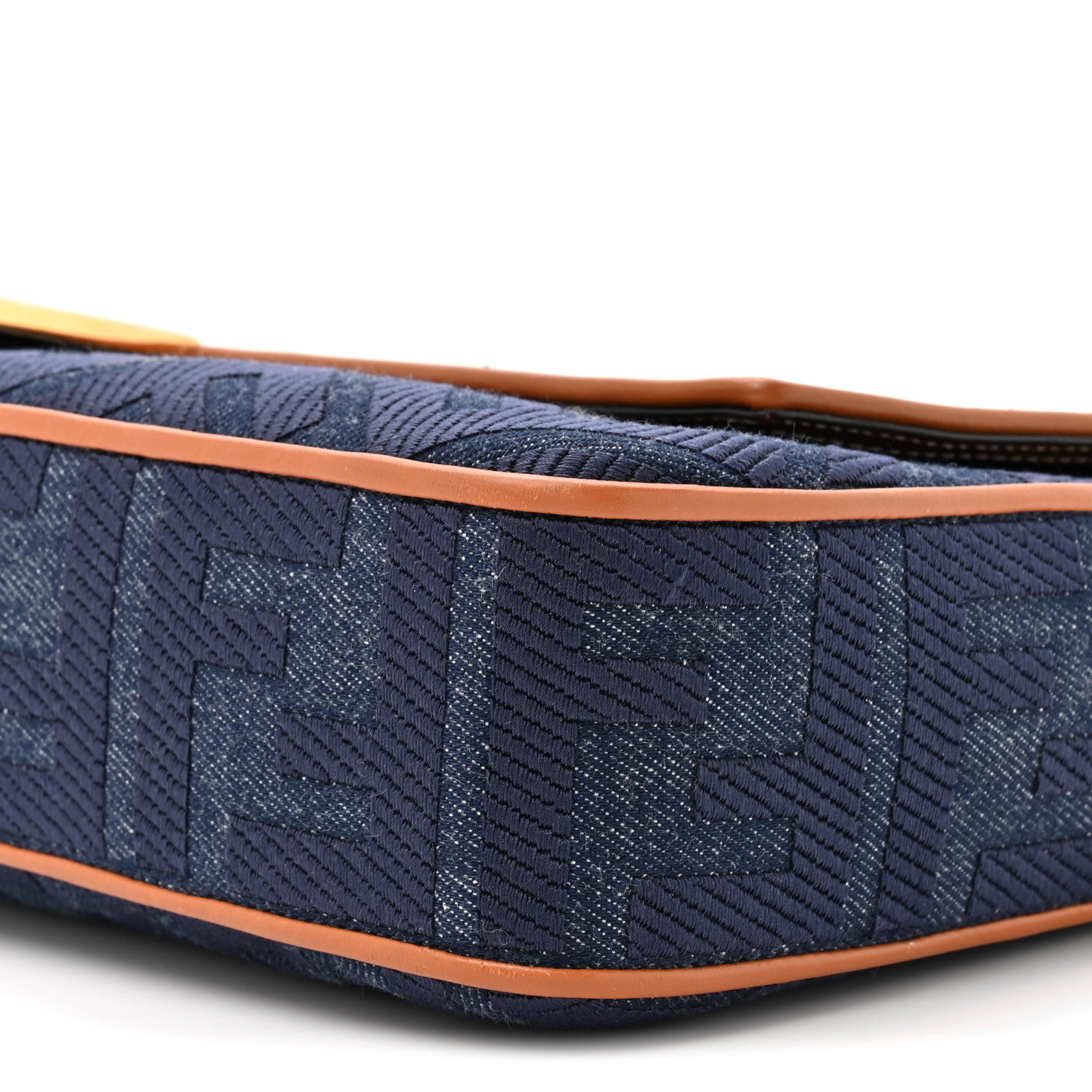 Fendi Denim Vitello King FF Embroidered Large Baguette Blue Cuoio