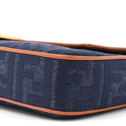 Fendi Denim Vitello King FF Embroidered Large Baguette Blue Cuoio 9 of 13