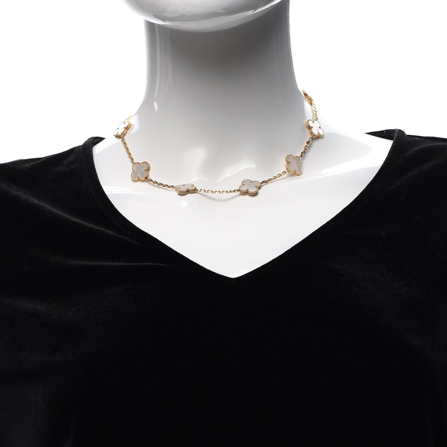 18K Yellow Gold Mother of Pearl 10 Motifs Vintage Alhambra Necklace