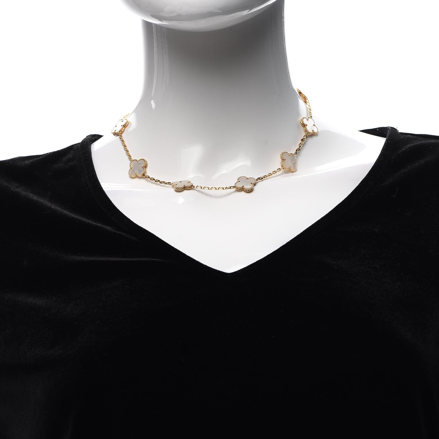 Van Cleef & Arpels 18K Yellow Gold Mother of Pearl 10 Motifs Vintage Alhambra Necklace 2 of 6