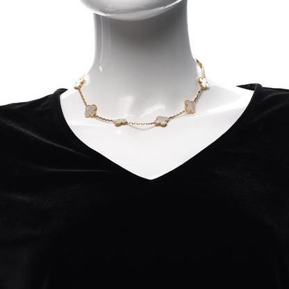 Van Cleef & Arpels 18K Yellow Gold Mother of Pearl 10 Motifs Vintage Alhambra Necklace 2 of 6