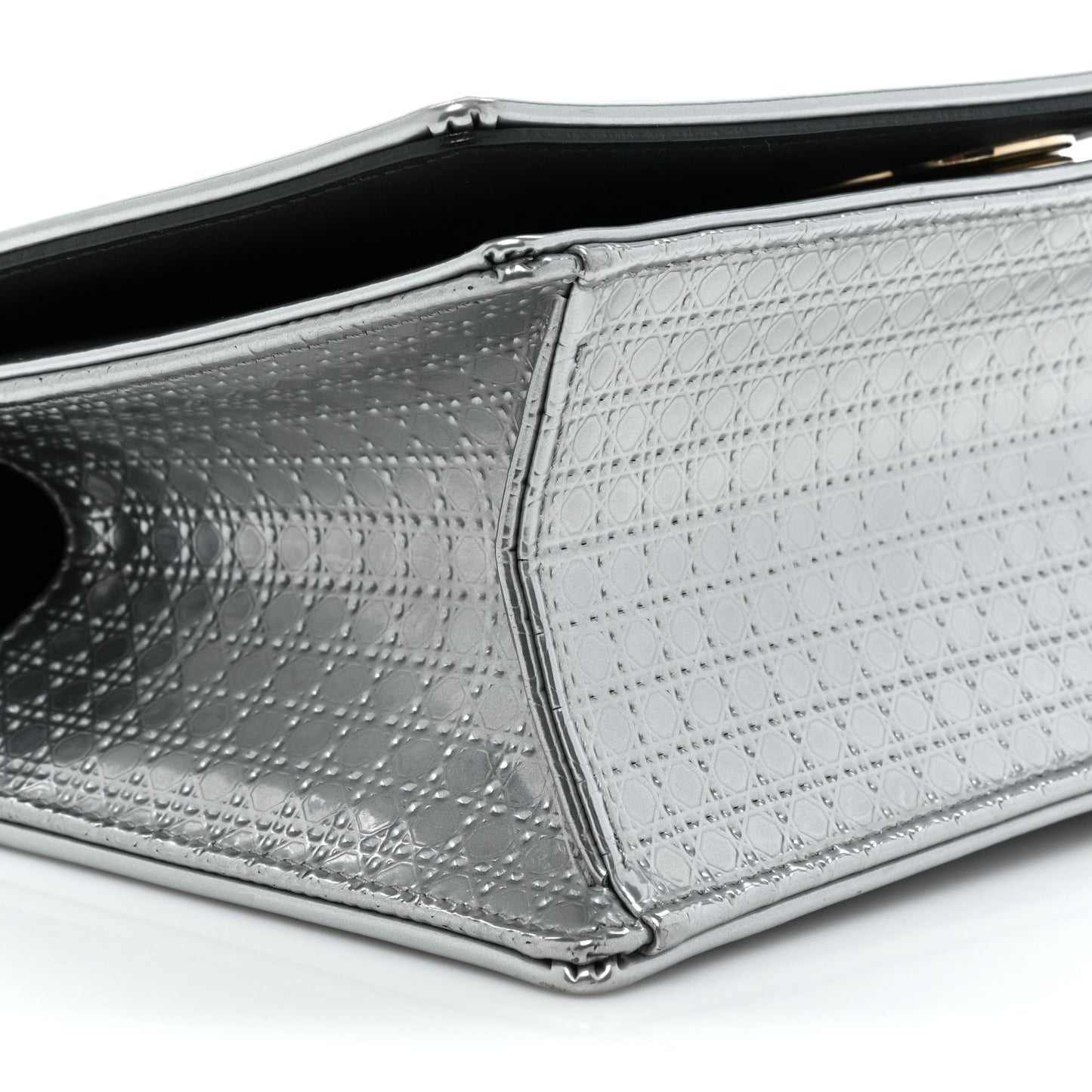 Metallic Patent Micro-Cannage Small Diorama Flap Bag Silver