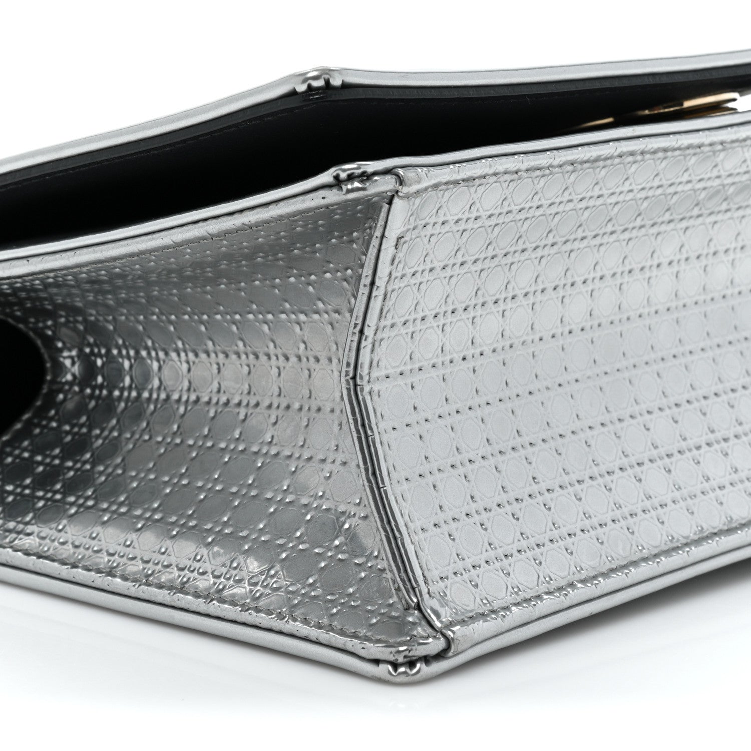 Christian Dior Metallic Patent Micro-Cannage Small Diorama Flap Bag Silver 9 of 17