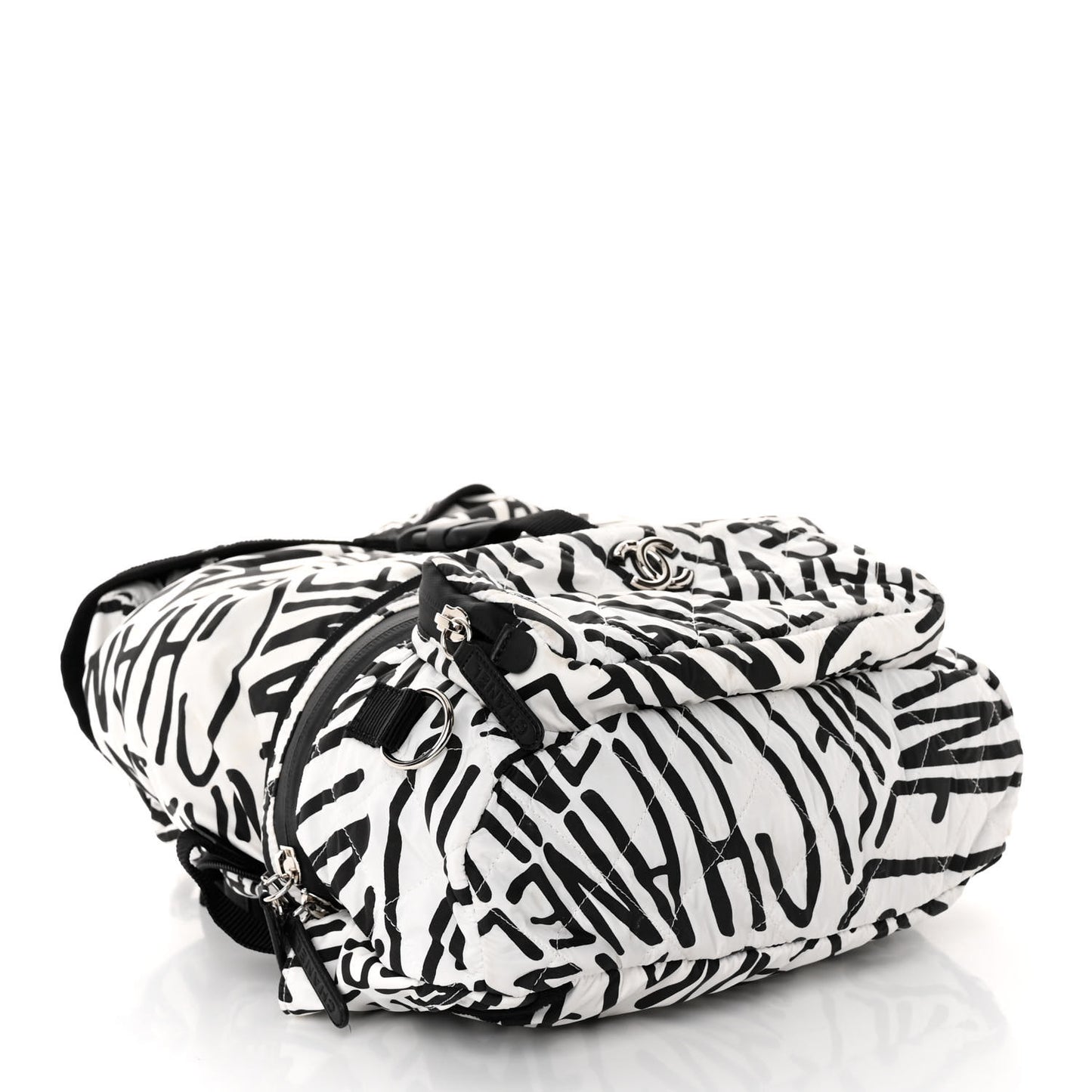 Nylon Printed Quilted Coco Neige Convertible Backpack Black White