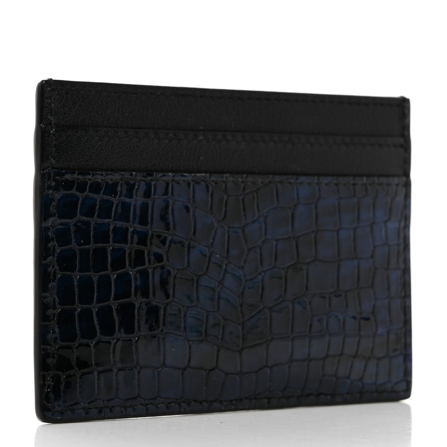 Calfskin Crocodile Embossed Monogram Credit Card Case Blue