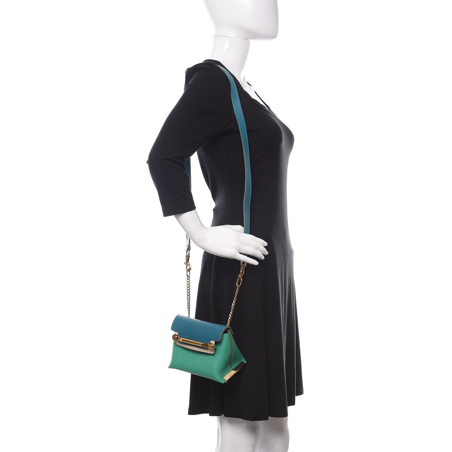 Calfskin Mini Clare Shoulder Bag Green Turquoise