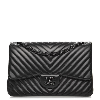 Chanel Lambskin Chevron Quilted Jumbo Double Flap So Black 1 of 15