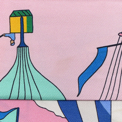 Hermes Silk Les Folies Du Ciel Twilly Rose Bleu Jaune Vif 5 of 5