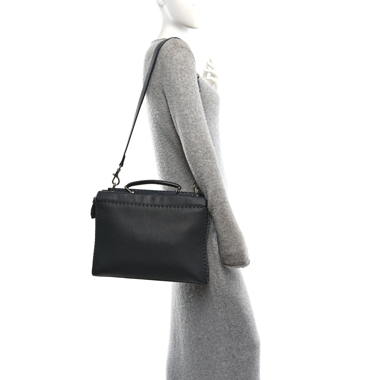 Fendi Vitello Grace FF 1974 Embossed Large Peekaboo Iconic Fit Satchel Anthracite 2 of 9
