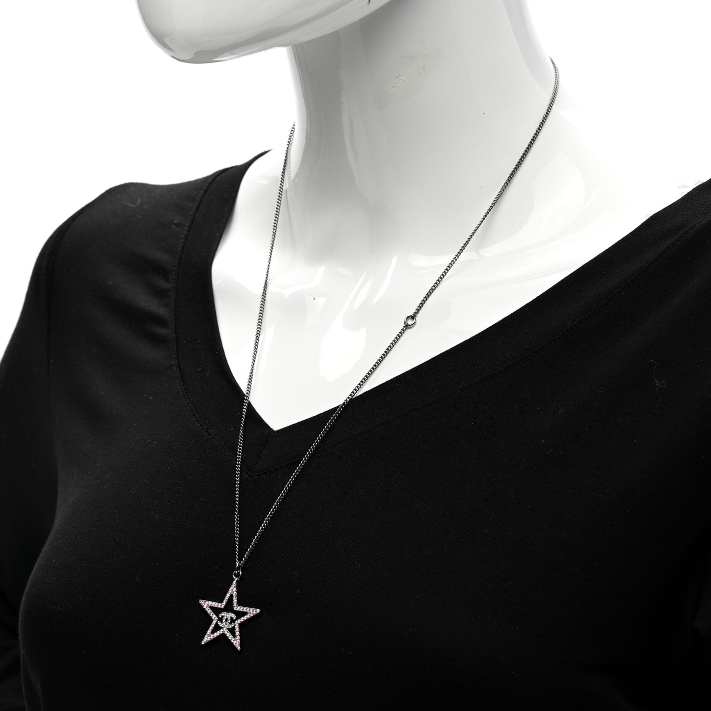 Crystal Star CC Pendant Necklace Silver