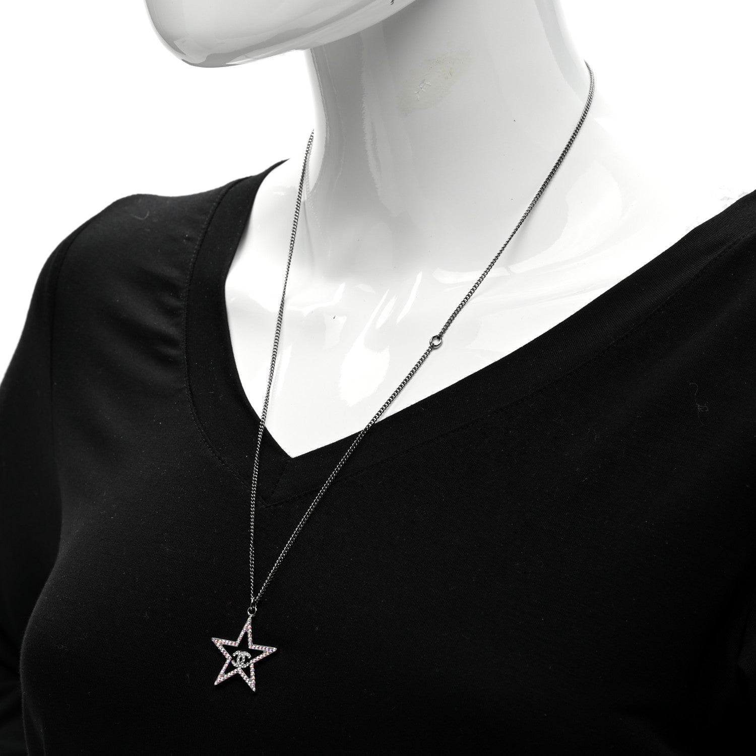 Chanel Crystal Star CC Pendant Necklace Silver 2 of 6